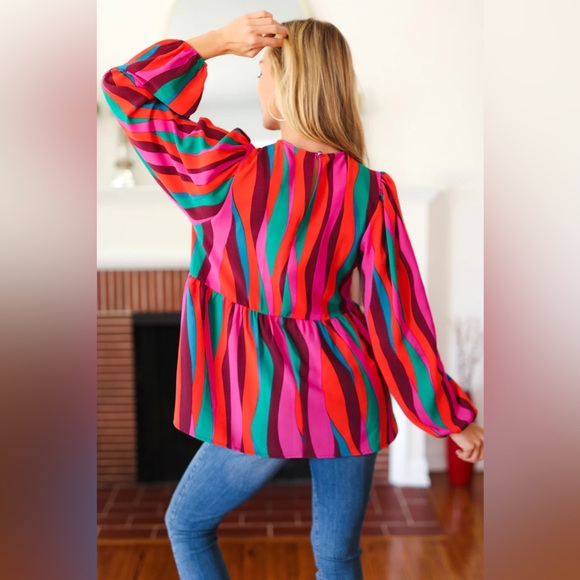 Rust & Berry Abstract Print Babydoll Air Flow Woven Top - Picture 11 of 15